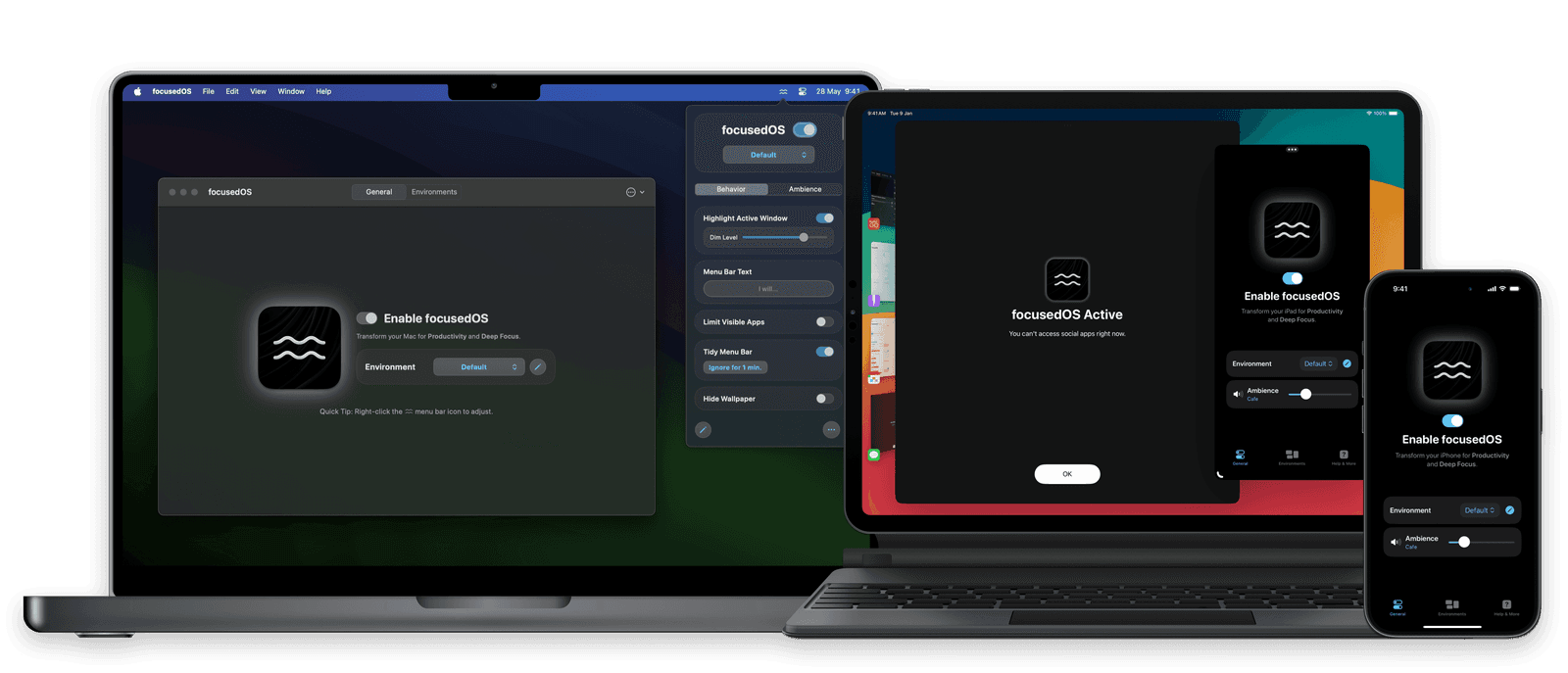 focusedOS on Mac, iPad and iPhone